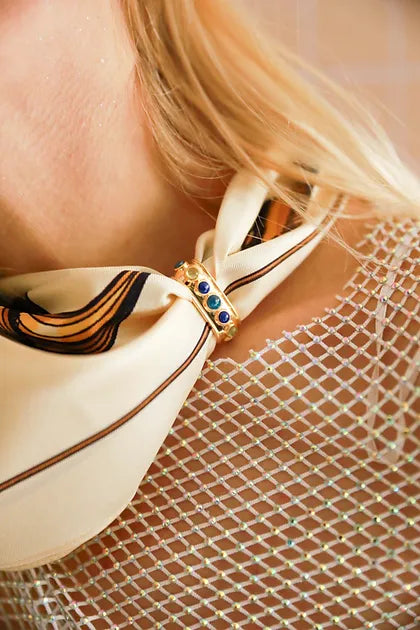 Gold Silk Scarf Ring Aqua