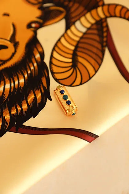 Gold Silk Scarf Ring Aqua